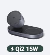 UGREEN Qi2 15W 2-in-1 Wireless Charger, MagSafe Compatible Fast Charging Station for iPhone 17/16...