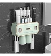 Toothbrush Holders for Bathrooms, 2 Cups Toothbrush Holder Wall Mounted with Toothpaste Dispenser...