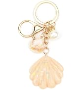 SHTALHST Beach Keychain Sparkly Seashell Keychain for Women Pearl Key Charms for Girl