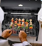 HaSteeL Portable Charcoal Grill, Small Folding Outdoor Grill, Mini Black Barbecue Grill with Ther...