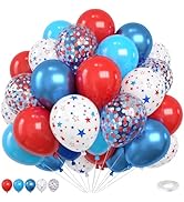 Red Blue White Balloons,12 Inch Star Printed Red White and Blue with Confetti Balloons for Birthd...