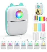 HuiJuKeJi Inkless Sticker Printer RGB Light Mini Thermal Printer,10 Rolls Thermal Paper,Color Pen...