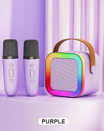 Mini Karaoke Machine for Kids, Portable Bluetooth Speaker with 2 Wireless Microphones