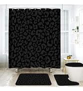 Onalasyc 4 Pcs Cheetah Shower Curtain,Black Leopard Animal Print Bathroom Sets,Cheetah Bathroom D...