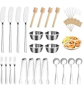 Foyucool 34 Pcs Charcuterie Board Accessories, Stainless Steel Cheese Spreaders Forks Spoons Mini...