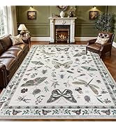 8x10 Area Rugs Living Room Rug: Vintage Washable Rug Floral Soft Carpet Indoor Floor Non-Slip Boh...