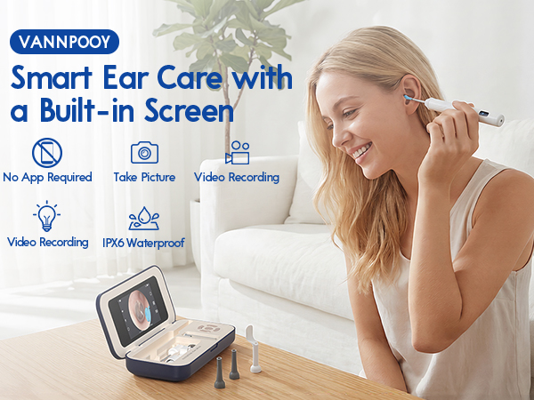 Smart ear care with a built-in screen for ear cleaning.No app required, take picture