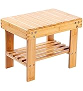 Bamboo Small Seat Stool for Kids, Foot Rest Shaving Stool,Storage Shelf, Durable Lightweight and ...