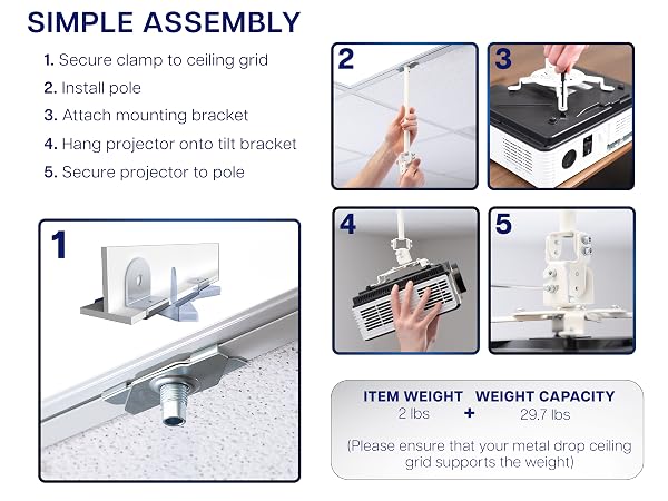 Drop Ceiling Projector Mount with Scissor Clamp Metal Grid Clamp Projector Mount