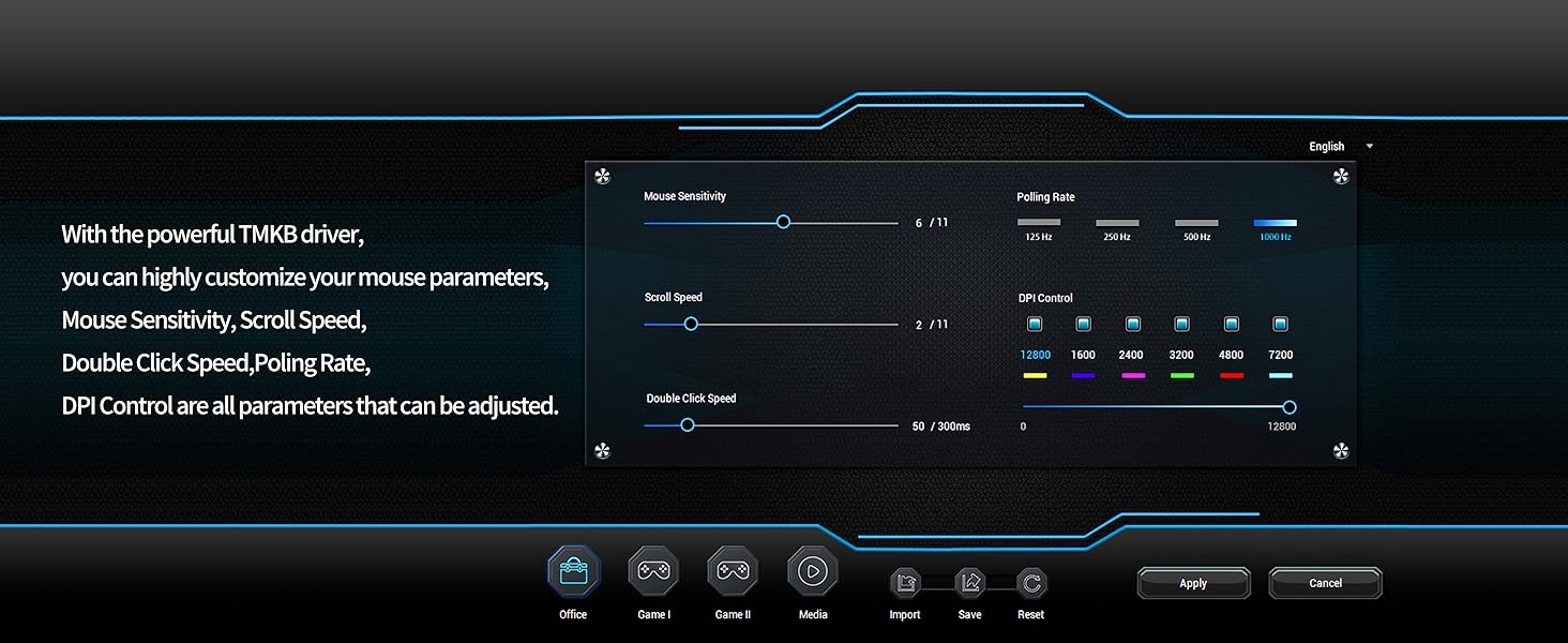 Mouse Sensitivity/Scroll Speed/Double Click Speed/Poling Rate/DPI Control