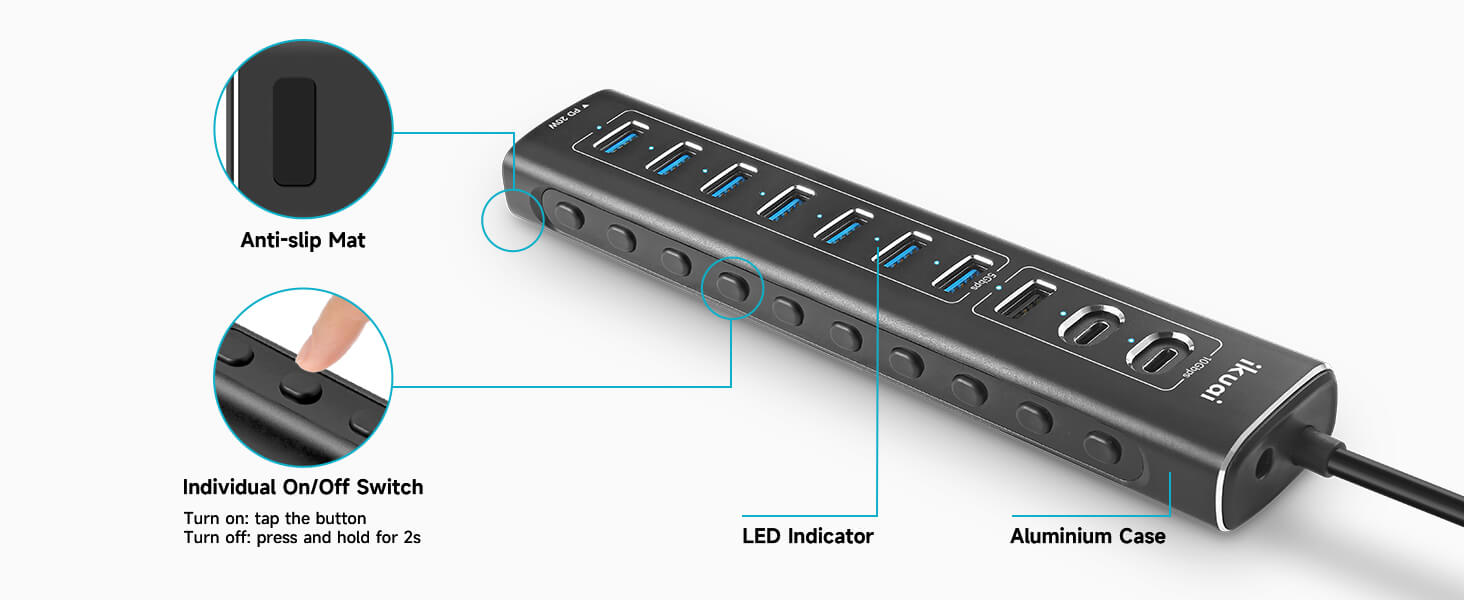 11 port usb hub with on off switch