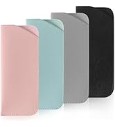 TIECHI 4 Packs Soft Eyeglass Cases Portable Pu Leather Glasses Pouch Squeeze Top Sunglass Case fo...