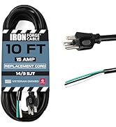 Iron Forge Cable 14 AWG Replacement Power Cord with Open End - 10 Ft Black Extension Cable, 14/3 ...