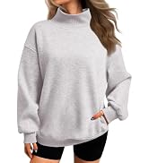 GKBK Women Oversized Mock Neck Sweatshirt Cotton Fleece Pullover | Turtleneck top with side pocke...