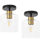KLSS Black Brass Semi Flush Mount Ceiling Light,Modern Farmhouse Ceiling Light Fixture for Closet...