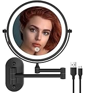 Ruacq Rechargeable Makeup Mirror Matte Black Double Sided Vanity Mirror with Lights Round 1x/10x ...