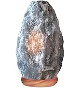Himalayan Glow Natural Grey Salt Lamp,Night Light,Hand Carved Crystal Salt Lamp with Neem Wooden ...