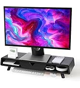 Homerays Monitor Stand with Drawer, Exquisite Computer Monitor Stand for Desk, Ergonomic Wood Mon...