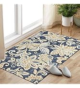 Othilic Paisley Floral Area Rug, 2x3 Small Washable Entryway Rug Non-Slip, Blue Beige Low-Pile In...