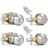 2 Sets Entry Door Knob and Single Cylinder Deadbolt Combo Set, Keyed Alike Round Ball Satin Nicke...