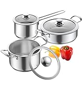 Stainless Steel pots and pans, 6 Piece Nonstick Kitchen Cookware Set,Works with Induction/Electri...