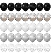 Adeyoo Black and Silver Balloons, 50Pcs Black White and Silver Balloons Glitter Confetti Latex Ba...