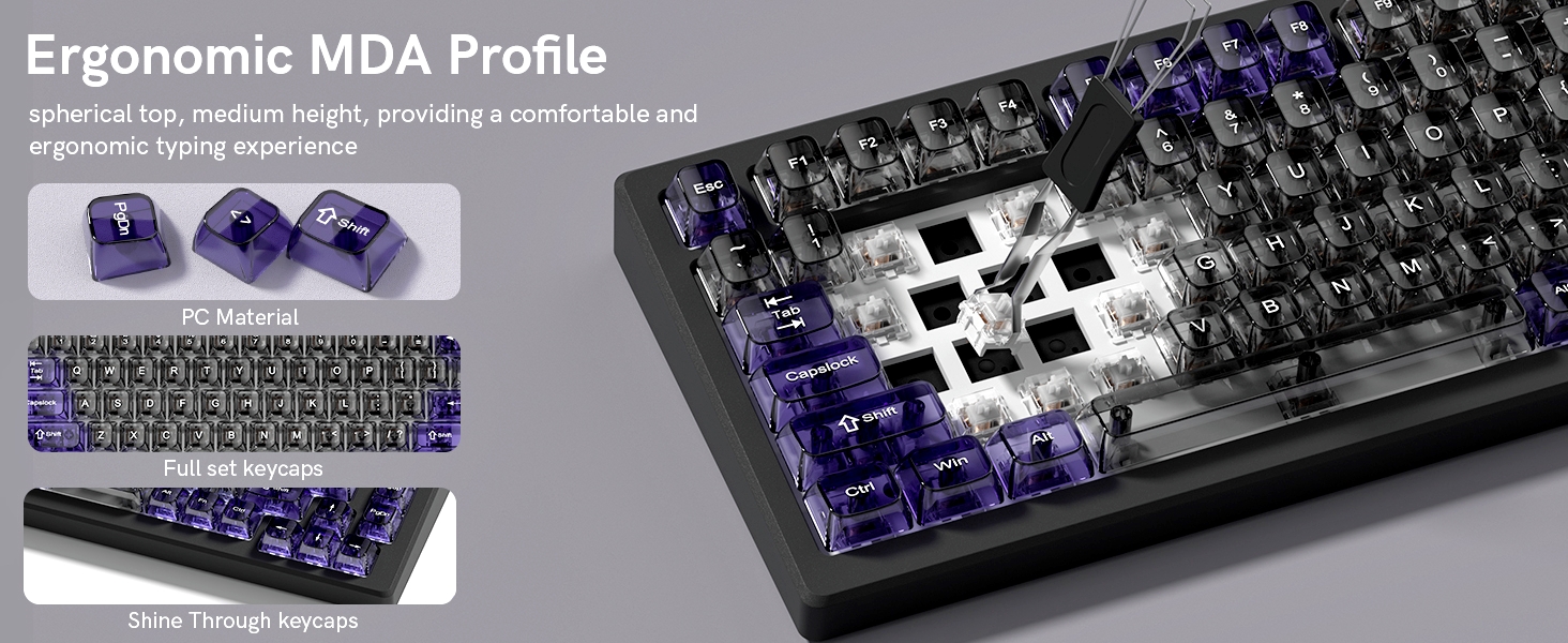 Clear keycaps,Transparent Keyboard keycaps,Jelly Key caps Set,Shine Through keycap,MDA Profile