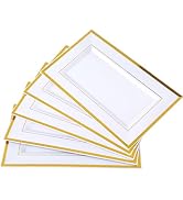 12 Pcs White Plastic Serving Trays with Gold Rim, 14''x9'' Rectangle Dessert Trays for Dessert Ta...