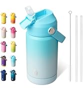 BJPKPK Insulated Water Bottle with Straw Lid, 12oz Thermos Water Bottles, Flex Handle &amp; Non-slip ...