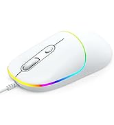 Wired Mouse with Rainbow Backlit, LED Computer Mouse USB Wired Mouse with 6400 DPI, Ergonomic Off...