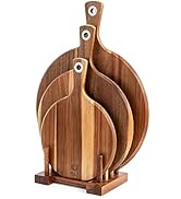 BILL.F Acacia Pizza Peel, Set of 3 Acacia Wood Cutting Board 8" 10" 12" Inch Cutting Board, Chees...