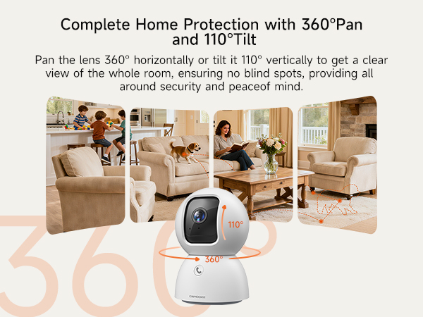 CINMOORE 3K 5MP Pet Camera 360 Pan 110 Tilt Complete Home Protection with 64GB Card
