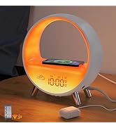 MOMILLA Sunrise Alarm Clock with Wireless Charging &amp; Bluetooth Speaker, Compatible with Airpods/i...
