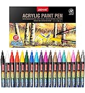 ZEYAR Premium Acrylic Paint Pen, Water Based, Extra Fine Point, 18 Colors, Odorless, Acid Free an...