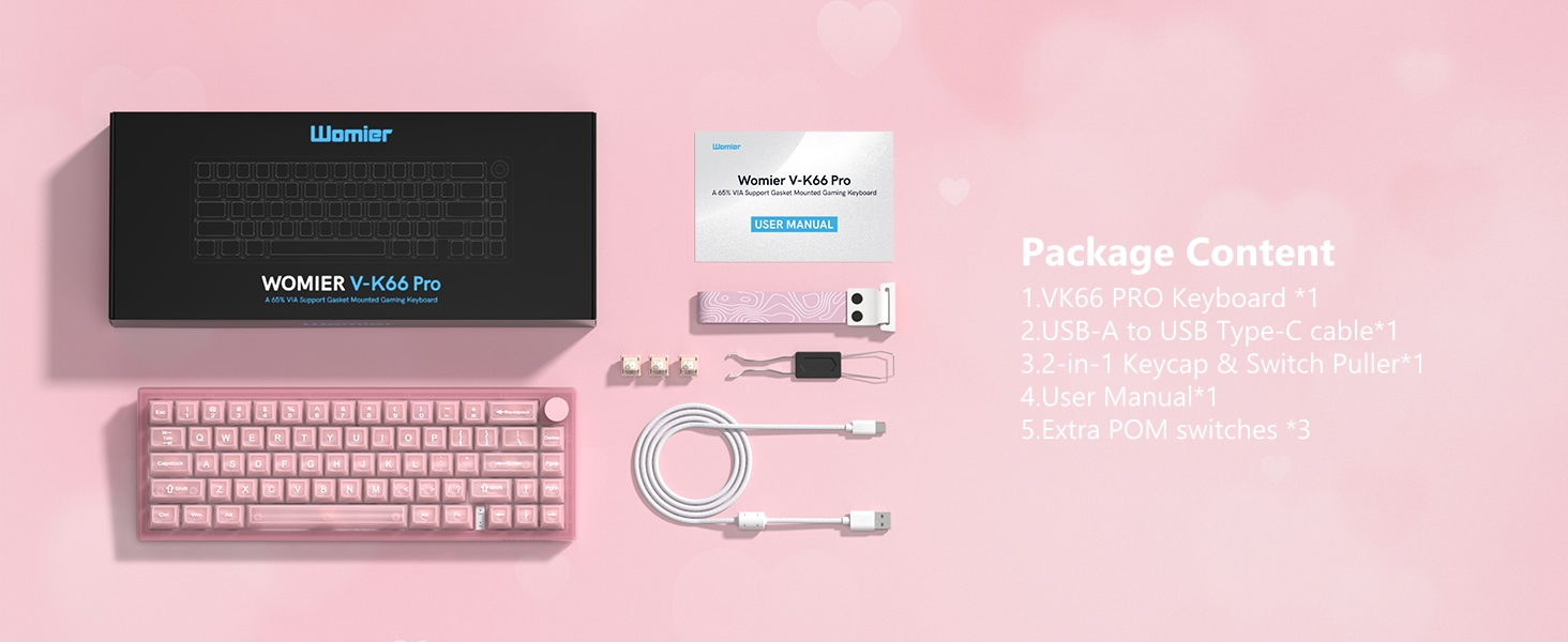 Womier 60% Gaming Keyboard Pink Transparent Jade, QMK/VIA Creamy Mechanical Keyboard