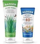 Badger Mineral Sunscreen &amp; Aloe Vera Gel Combo, SPF 40 Reef Safe Water Resistant Zinc Oxide Sunsc...