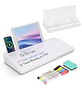 Desktop Glass Whiteboard with Storage, Desk White Board with Computer Keyboard Stand, White Dry E...