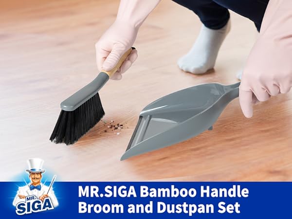 MR.SIGA Bamboo Handle Broom and Dustpan Set