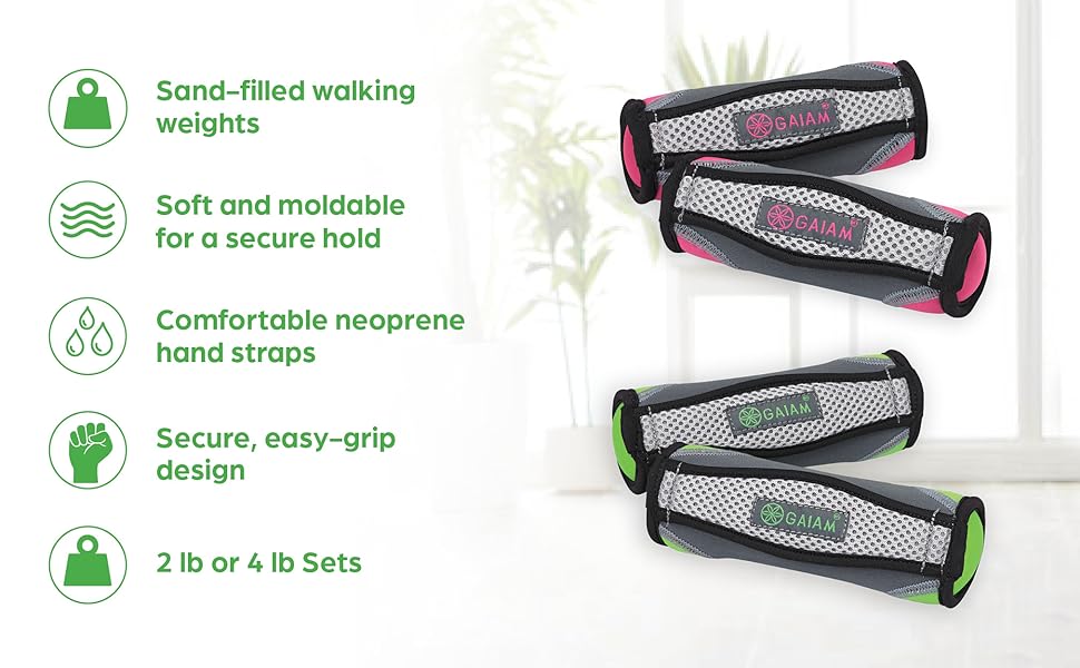 Gaiam Hand Weights for Women &amp;amp; Men Soft Dumbbell Walking Hand Weight Sets with Hand Strap