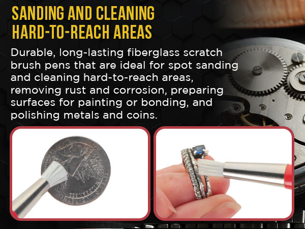 3-Pack Fiberglass Scratch Brush Pens - Clean, Sand, Remove Rust, Prep Paint Scratches, Polish Metals