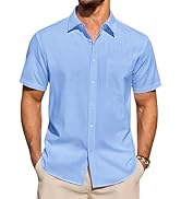 Lusead Linen Shirts for Men Short Sleeve Button Down Casual Shirt Cotton Beach Summer Collared To...