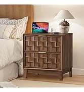 COLAMY Night Stand with Charging Station, Mid Century Modern Nightstand Bedside Table, Wooden 2 D...
