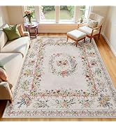 Joydeco Floral Bow Pink Rug for Bedroom, Washable 6x9 Area Rug for Girls Nursery Playroom, Ultra-...