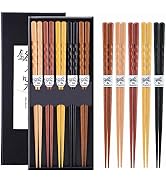 MFJUNS 10-Pairs Set of Wooden Chopstick - Reusable Chopsticks and Minimalism Japanese Chopsticks ...