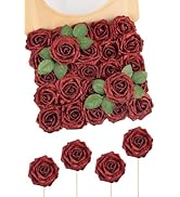 N&T NIETING Artificial Flowers Glowing Red Flowers Foam 25pcs Glitter Roses Real Looking Fake Ros...
