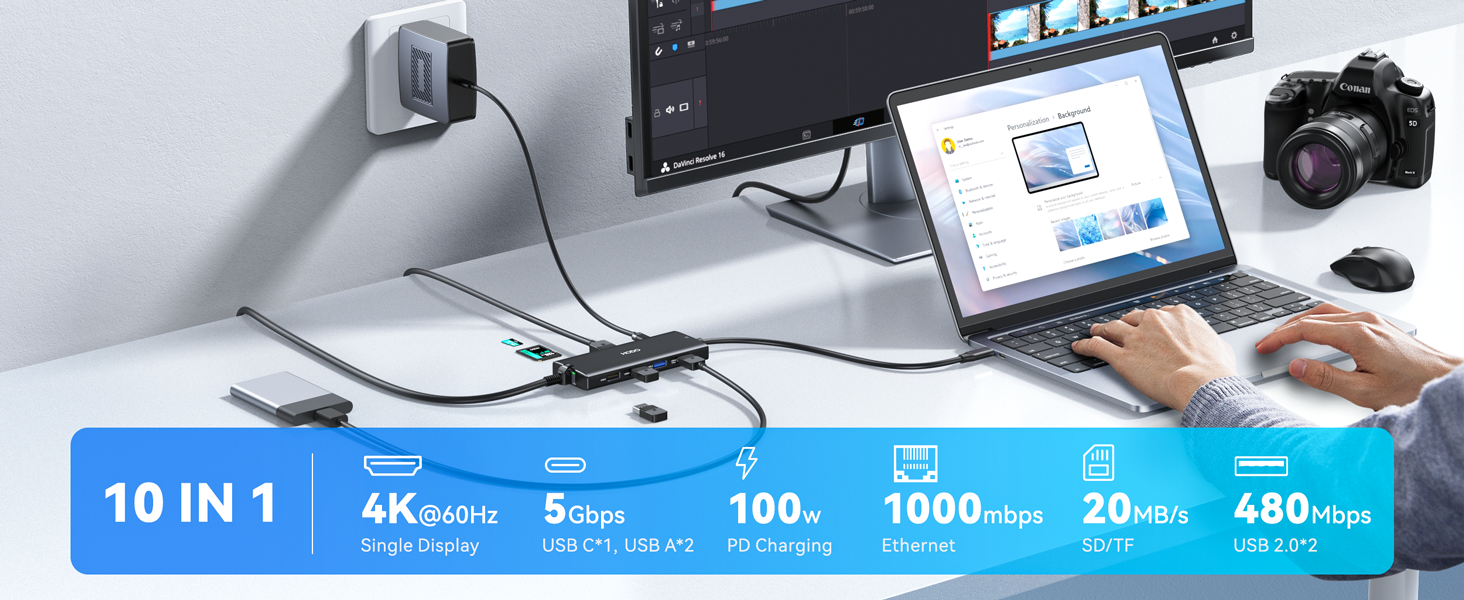 USB C Hub Multiport Adapter, Laptop Docking Station for Dell/HP Laptop, USBC Dock 4K HDMI,Ethernet