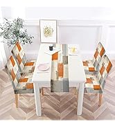 MCALK Orange Chair Covers Set of 4 and Table Runner,Stretch Brown Chair Slipcovers for Kitchen,Wa...