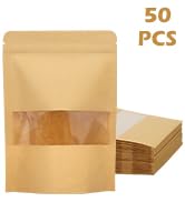 Blisstime 50 Pack Kraft Stand Up Zip Lock Pouch Bags, Resealable Bag with Transparent Window and ...