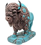 Majestic Large Bison Figurine - Turquoise &amp; Brown Resin American Buffalo Décor for Shelf, Tableto...