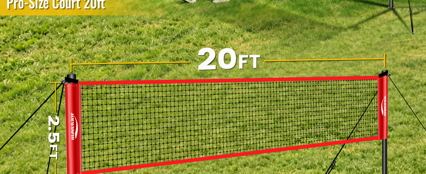20ft wide and 2.5ft high professional size badminton net for outdoor backyard court setup.